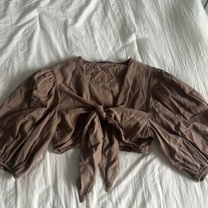 Brown Puffy Sleeved Crop Top